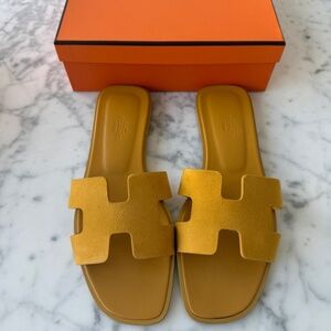 Hermes Oran Yellow Suede Slides - New in Box Size 36 / 6